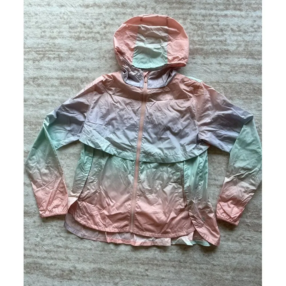 All in Motion Pastel Ombré Colorblock Windbreaker Jacket XL 14/16 Hooded